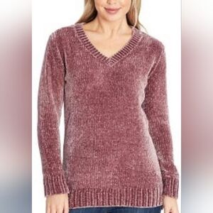 Orvis Chenille Winter Christmas Muave Purple V-Neck Pullover‎ Sweater